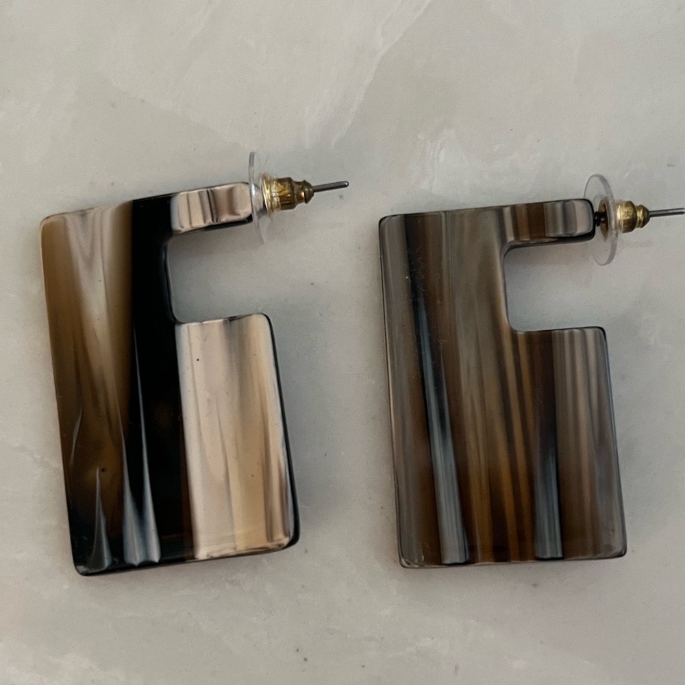 Brown Black White Rectangular Geometric Earrings Buffalo Horn